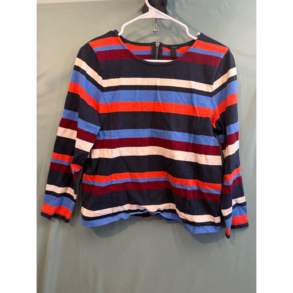 J.CREW Black Label Women Shirt L Colorful Striped Long Sleeve Round Neck Zipper